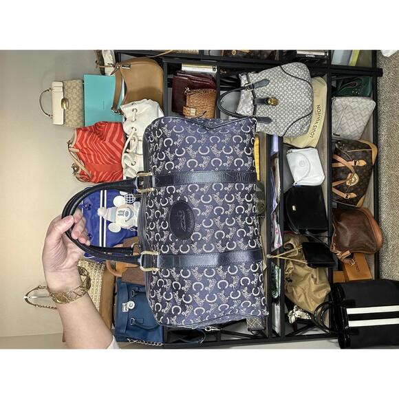 Celine Handbags - Celine Woven Jacquard Boston Style Navy bag with COA